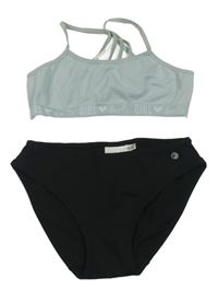 2Set - Světlemodrošedá melírovaná lambáda s nápismi Y.F.K. + černé kalhotky FIT.Z
