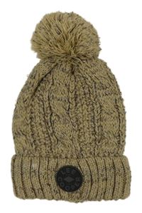 Béžovo-sivá melírovaná vzorovaná pletená zateplená čapica s nášivkou a brmbolcom Lee Cooper