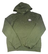 Khaki-černá mikina s potiskem a skvrnkami a kapsou a kapucí H&M