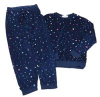 Tmavomodré plyšové pyžamo s hvězdičkami a měsíci M&S
