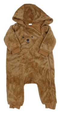 Hnedá plyšová podšitá kombinéza s medvedíkom a kapucňou H&M