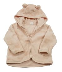 Svetloružová plyšová bunda so srdiečkami a kapucňou H&M