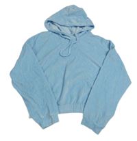 Svetlomodrá zamatová oversize crop mikina s kapucňou CLOCK HOUSE