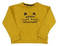 Okrová mikina s mačičkou a nápismi OKaïdi