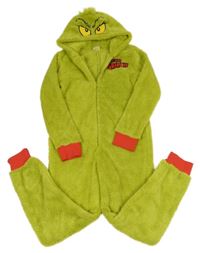 Zeleno-červená chlupatá vánoční kombinéza s kapucí - Grinch