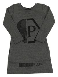 Tmavošedé melírované teplákové šaty s lebkou a logem a kamínky Philipp Plein