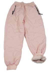 Světlerůžové vzorované šusťákové zateplené kalhoty 