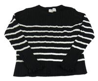 Čierno-biely pruhovaný rebrovaný crop sveter s volánikmi H&M
