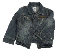 Tmavomodrá rifľová bunda s nápismi a golierikom C&A