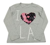 Šedé melírované triko se srdíčkem z překlápěcích flitrů a nápisem ESPRIT