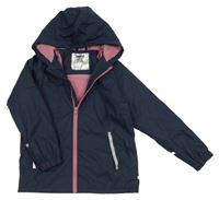 Tmavomodrá nepromokavá jarná bunda so srdiečkami a kapucňou lupilu