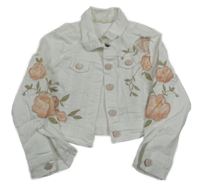 Biela rifľová crop bunda s růžemi a golierikom Joxx Kids