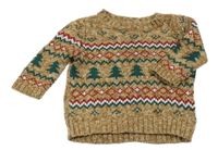 Hnedý melírovaný sveter so stromčekmi  a vzorom carter's