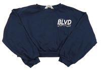 Tmavomodrá oversize crop mikina s písmenky a nápismi H&M