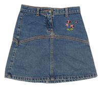 Modrá rifľová sukňa s kvietkami