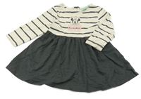 Smetanovo-tmavosivé melírované šaty s Minnie a pruhmi Disney