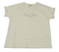 Smetanové tričko s nápisem a volánky C&A