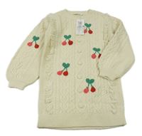 Nové - smetanové vzorované svetrové šaty s třešničkami a třásněmi M&S