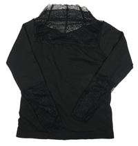 Čierny rebrovaný zateplený rolák s čipkou