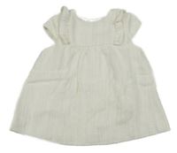 Smetanovo-zlaté pruhované šaty s volánikmi Zara