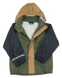 Khaki-tmavomodro-světlehnědá nepromokavá bunda s odepínací kapucí name it.