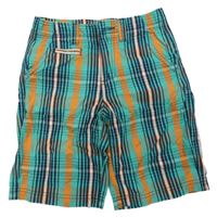 Zelenomodro-tmavomodro-oranžové kockované cargo plátenné kraťasy Pepperts!