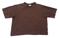 Tmavohnedé oversize crop tričko ZARA