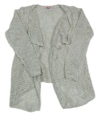 Svetlošedá -biely ažurový svetrový cardigan YIGGA
