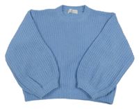 Modrý rebrovaný žinylkový oversize crop sveter H&M