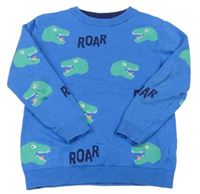 Modrý sveter s dinosaurami a nápismi M&S