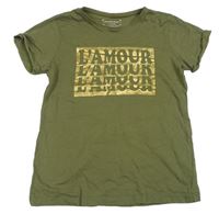 Khaki tričko s nápismi Primark