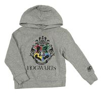 Sivá melírovaná mikina s erbem a kapucí - Harry Potter