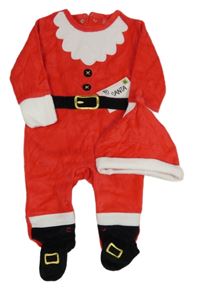 2set - Červeno-bílý sametový overal - Santa + čepice Dunnes