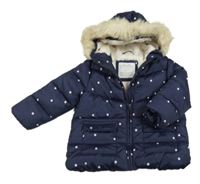 Tmavomodrá puntíkatá šusťáková zimní bunda s kapucí Primark