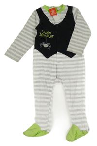 Nové - Šedo-bílo-černý overal se sakem s pavoukem a pruhy Tu