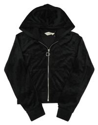 Čierna plyšová prepínaci crop mikina s kapucňou H&M