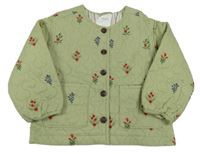 Zelená prošívaná zateplená bunda s výšivkami květů Next