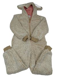 Béžová huňatá kombinéza s kapucí s oušky Fat Face