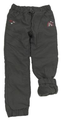 Tmavosivé šušťákové zateplené cuff nohavice s dúhou a srdiečkami Topolino