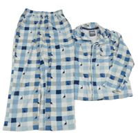 Modro-šedo-bílé kostkované plyšové pyžamo s dinosaury Tu