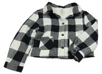 Čierno-biela kockovaná zateplená crop košeľová bunda