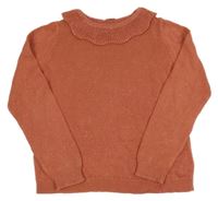 Tehlový trblietavý sveter s golierikom Vertbaudet