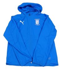 Modrá šusťáková sportovní bunda s potiskem a kapucí Puma