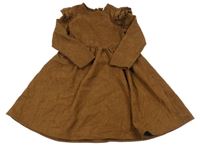 Hnedé rebrované šaty s volánikmi Shein