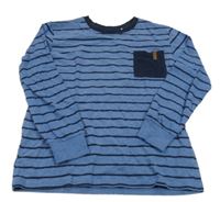 Modro-tmavomodré pruhované tričko s vreckom Yigga