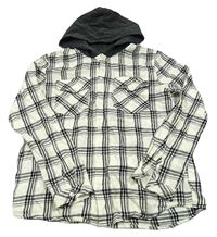 Bílo-černá kostkovaná košile s kapucí Tex