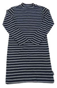 Tmavomodro-bílé pruhované žebrované elastické šaty Tom Tailor