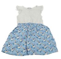 Bielo-svetlomodré bavlněno/lehké šaty s kvetinami Pocopiano