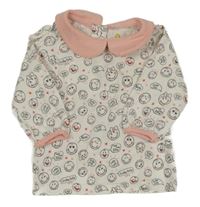 Smetanové triko se smajlíky a límečkem