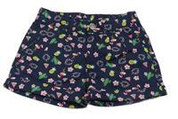Tmavomodré plátenné kraťasy s obrázkami Kiki&Koko